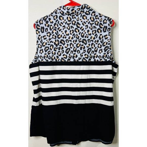 LuLaRoe Womens 2XL Sleeveless Shirt Leopard & Stripe Print Snap-Up Blouse - Picture 2 of 4